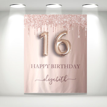 16th Birthday Party Blush Pink Rose Gold Glitter Tapestry by Thunes at Zazzle