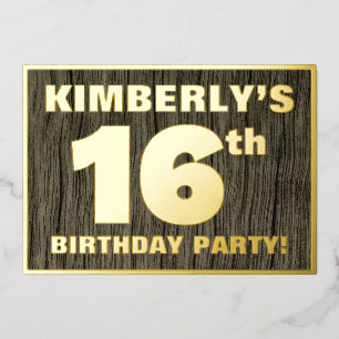 16th Birthday Party: Bold, Faux Wood Grain Pattern Foil Invitation