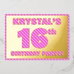 [ Thumbnail: 16th Birthday Party — Bold, Fun, Pink Stripes # 16 Invitation ]