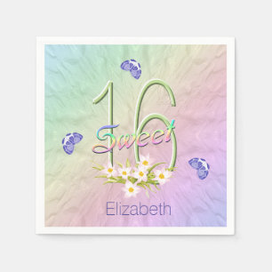 16th Birthday Party Butterflies and Wildflowers Paper Napkins