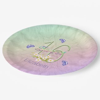 16th Birthday Party Butterflies and Wildflowers Paper Plates