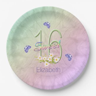 16th Birthday Party Butterflies and Wildflowers Paper Plates