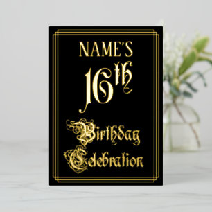 16th Birthday Party — Fancy Script & Custom Name Foil Invitation
