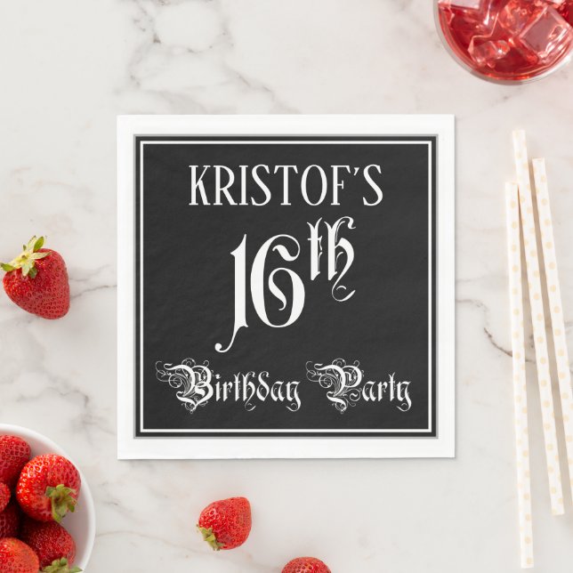 16th Birthday Party — Fancy Script + Custom Name Napkins (Insitu)
