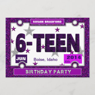 16th BIRTHDAY PARTY FOR GIRLS - LICENSE PLATE Invitation