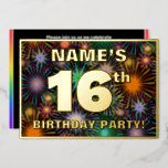 [ Thumbnail: 16th Birthday Party — Fun, Colorful Fireworks Look Invitation ]