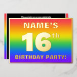[ Thumbnail: 16th Birthday Party: Fun, Colorful Rainbow Pattern Invitation ]