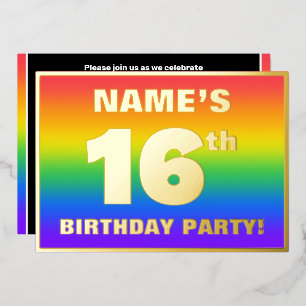 16th Birthday Party: Fun, Colorful Rainbow Pattern Foil Invitation