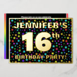 [ Thumbnail: 16th Birthday Party — Fun, Colorful Stars Pattern Invitation ]