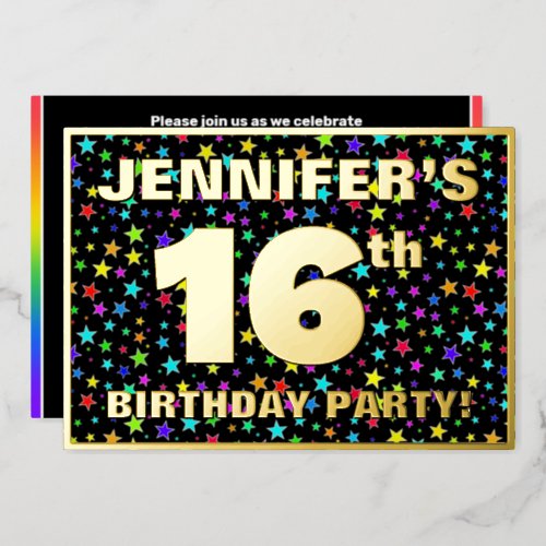 16th Birthday Party  Fun Colorful Stars Pattern Foil Invitation