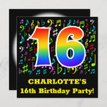 [ Thumbnail: 16th Birthday Party: Fun Music Symbols, Rainbow 16 Invitation ]