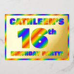 [ Thumbnail: 16th Birthday Party — Fun, Rainbow Spectrum “16” Invitation ]