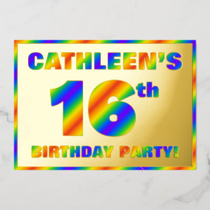16th Birthday Party — Fun, Rainbow Spectrum “16” Foil Invitation