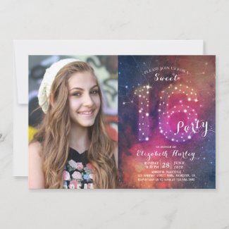 16th Birthday Party Galaxy Constellations Photo Invitation