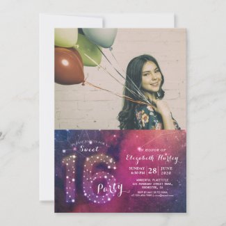 16th Birthday Party Galaxy Constellations Photo Invitation