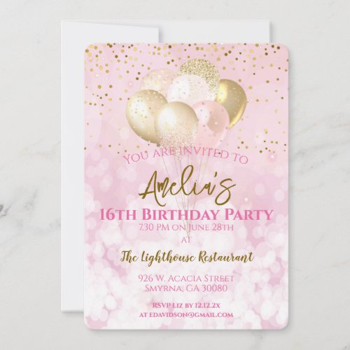 16th Birthday Party Glamorous Pink Invitation