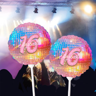 16th Birthday Party Gold Pink Glitter Disco Ball Balloon