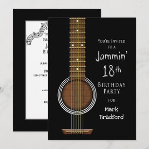 16th Birthday Party Invitation, Acoustic Guitar Invitation
