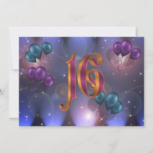 16th Birthday Party Invitation balloons