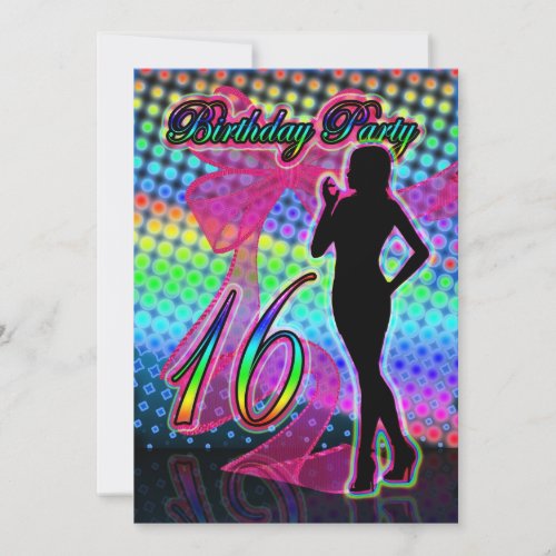 16th Birthday Party Invitation Neon With Female S Invitation