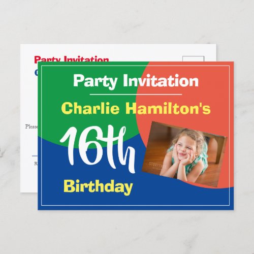 16th Birthday Party Invitation with Photo Postcard
