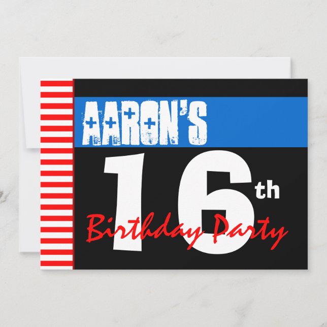 16th Birthday Party Modern Bright Blue Stars 2B2A Invitation (Front)