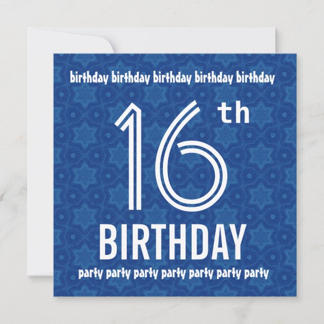 16th Birthday Party Modern Geometric Blue W1833 Invitation (Front)