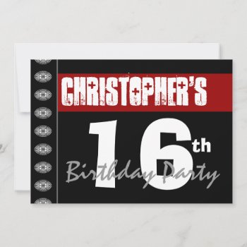 16th Birthday Party Modern Red Black And White 2g Invitation by JaclinArt at Zazzle