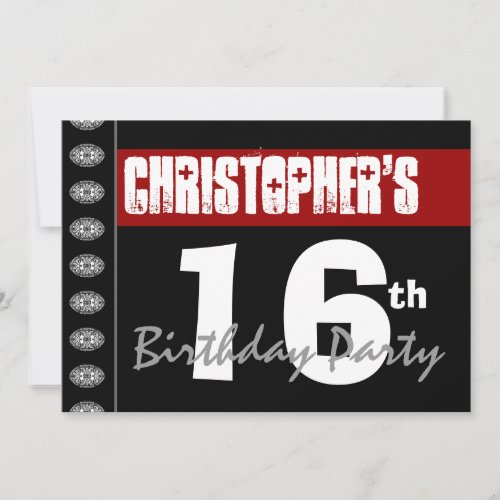 16th Birthday Party Modern Red Black and White 2G Invitation