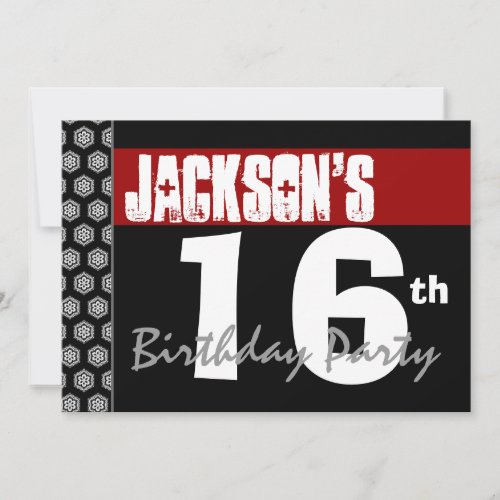 16th Birthday Party Modern Red Black and White Custom Invitation