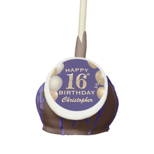 16th Birthday Party Navy Blue and Gold Balloons Cake Pops