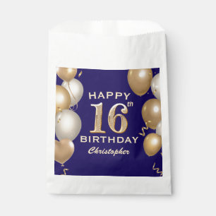 16th Birthday Party Navy Blue and Gold Balloons Favor Bag