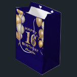 16th Birthday Party Navy Blue and Gold Balloons Medium Gift Bag<br><div class="desc">16th Birthday Party Navy Blue and Gold Balloons and Confetti Gift Bag. For further customization,  please click the "Customize it" button and use our design tool to modify this template.</div>