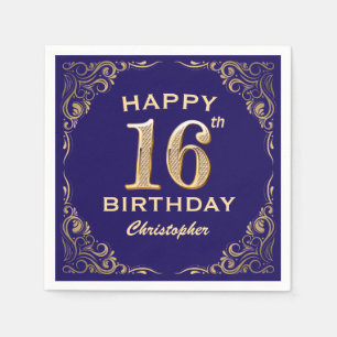 16th Birthday Party Navy Blue and Gold Glitter Napkins