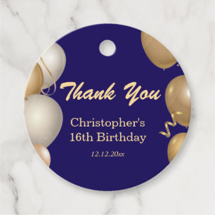 16th Birthday Party Navy Blue Gold Thank You Favor Tags