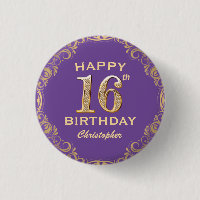 16th Birthday Party Purple and Gold Glitter Frame