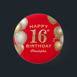 16th Birthday Party Red and Gold Balloons Button<br><div class="desc">16th Birthday Party Red and Gold Balloons and Confetti Button. For further customization,  please click the "Customize it" button and use our design tool to modify this template.</div>