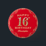 16th Birthday Party Red and Gold Glitter Frame Button<br><div class="desc">16th Birthday Party Red and Gold Glitter Frame Button. For further customization,  please click the "Customize it" button and use our design tool to modify this template.</div>