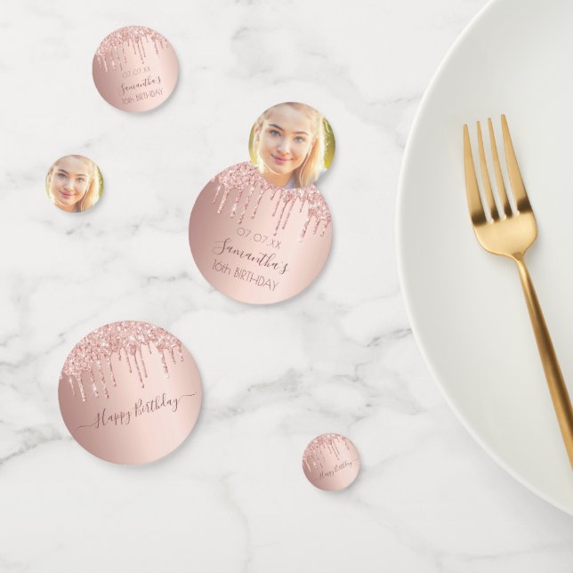 16th birthday party rose gold glitter drips photo confetti (Group)