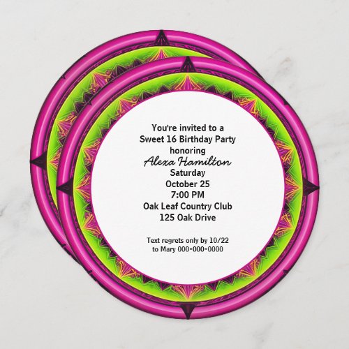 16th Birthday Party Round Neon Kaleidoscope  Invitation