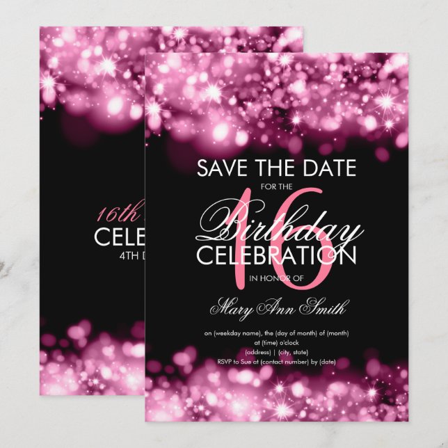 16th Birthday Party "Save The Date" Rose Gold Invitation (Front/Back)