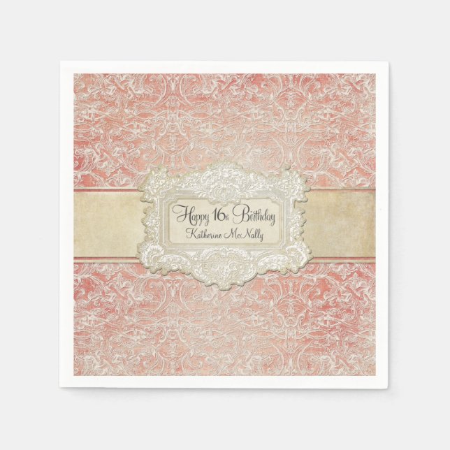 16th Birthday Party Vintage French Regency Lace Napkins (Front)