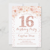 16th Birthday Party - White Rose Gold Invitation (Front)