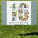 16th Birthday Photo Collage Custom Yard Sign<br><div class="desc">16th Birthday Party - create your own yard sign with custom photo collage printed on both sides. The template is set up for you to add your favorite photos so your pictures will automatically appear as a photo collage in the shape of the number 16. The sign has tranquil teal...</div>