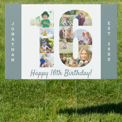 16th Birthday Photo Collage Custom Yard Sign