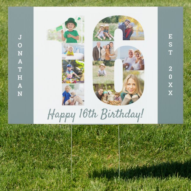 16th Birthday Photo Collage Custom Yard Sign (Insitu)