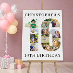 16th Birthday Photo Collage Number 16 Personalized Foam Board<br><div class="desc">16th Birthday Party easel sign - perfect to welcome guests, provide a photo prop and create a fun "do you remember when .. ?" talking point. The photo template is set up for you to upload your pictures to form the number 16. The template uses a mix of square, portrait...</div>