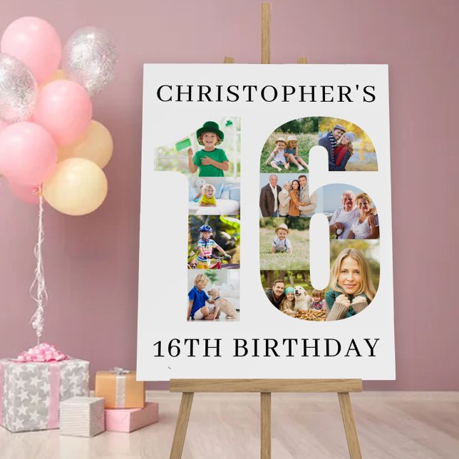 16th Birthday Photo Collage Number 16 Personalized Foam Board (Creator Uploaded)