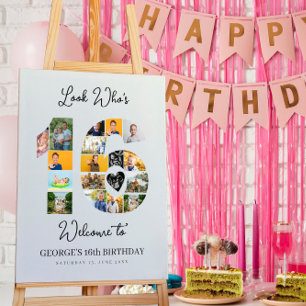 16th Birthday Photo Collage  Party Sign & Keepsake