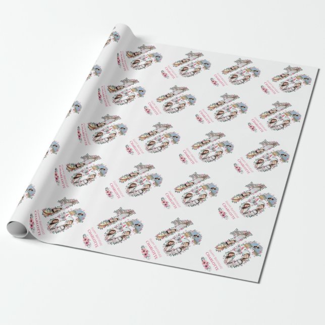 16th Birthday Photo Girl Collage Pink Flower White Wrapping Paper (Unrolled)